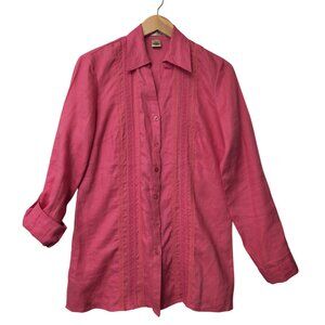 Ecologie Linen Shirt Top Womens M Coral‎ Adjustable Sleeve Career Casual Travel